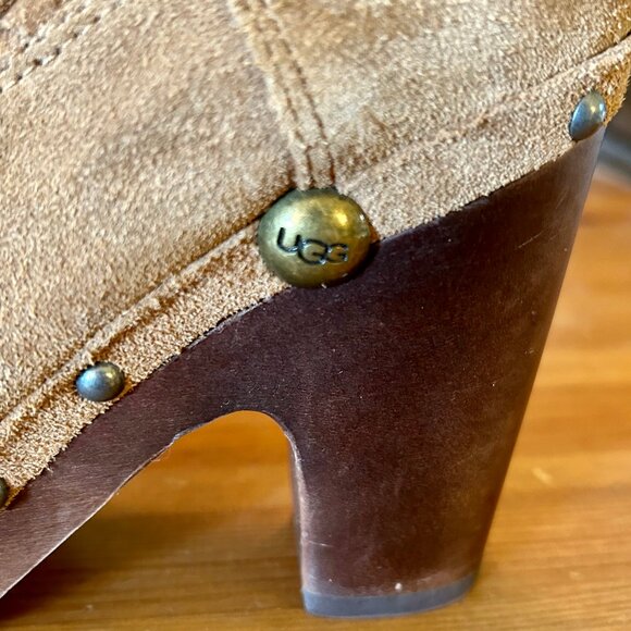 Ugg Arroyo Tall Basketweave Suede Boots Wood Heel Chestnut Size 6 - Like New! - Picture 6 of 14